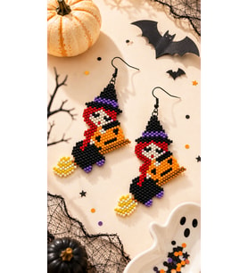Miyuki Boncuk El Yapımı Sevimli Cadı Küpe Halloween Cadılar Bayramı