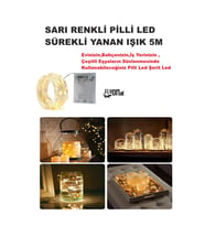 SARI IŞIKLI SÜREKLİ YANAN PİLLİ LED IŞIK 5M EV, BAHÇE, OFİS , ÇEŞİTLİ EŞYA SÜSLEME LED ŞERİT IŞIK