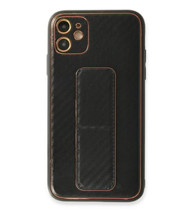 Durukar® iPhone 12 Kılıf Coco Karbon Standlı Kapak - Siyah