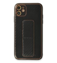 Durukar® iPhone 12 Kılıf Coco Karbon Standlı Kapak - Siyah