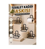 Siyah Metal Yapışkanlı Tuvalet Kağıdı Askısı – Delmeden Montaj 5’li Set