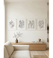 Minimalist Bitki Çizimleri 4’lü Ahşap Çerçeveli Tablo Seti