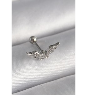 316L Çelik Gümüş Renk Zirkon Taş Detay Kanat Model Tragus Piercing - TJ-PR1291