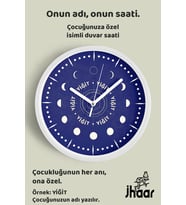 İsme Özel Ay Evreleri Çocuk Odası Duvar Saati Orta Boy 30 cm Beyaz Camlı Sessiz