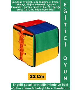 Okul Öncesi Çocuk Gelişim Özel Gereksinimli Birey Bağlama İlikleme Fermuar Eğitici Beceri Küpü 22 Cm