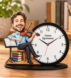 Kişiye Özel Karikatürlü Öğretmen Ahşap Biblo Masa Saati