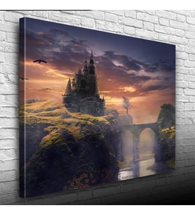 Gün batımı Köprülü Mistik Şato Kanvas Tablo 50 x 70