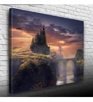 Gün batımı Köprülü Mistik Şato Kanvas Tablo 50 x 70