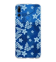 Huawei Y9 Prime 2019 Uyumlu Kapak Floral Mavi Tasarımlı Şeffaf Silikon Kılıf