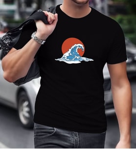BK Gift Dalga Tasarımlı Siyah T-Shirt-1