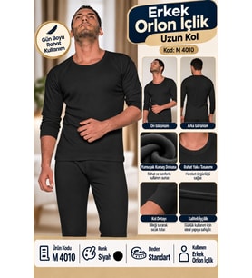 Erkek Orlon İçlik Uzun Kol Siyah - Standart Beden Termal İçlik - M 4010
