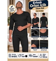 Erkek Orlon İçlik Uzun Kol Siyah - Standart Beden Termal İçlik - M 4010