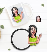 BK Gift Kişiye Özel Kadın Karikatürlü Beyaz Kupa ve Ahşap Bardak Altlığı Hediye Seti-19