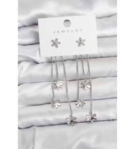 Papatya Model Gümüş Renk Pirinç Sallantılı Kadın Küpe - TJ-BKP11466
