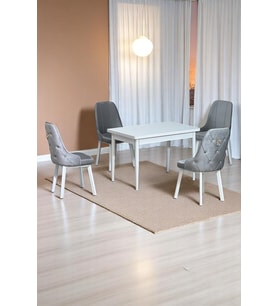 Still Beyaz Sunta 70x110 Sabit Mutfak Masası Takımı Beyaz Metal Ayak 4 Gri Sandalye