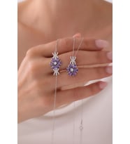 Gümüş Unutma Beni Çiçeği Kolye & Bileklik Seti - 925 Ayar Gümüş Set