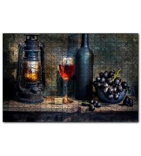Cakapuzzle Siyah Üzüm Şarap Kadehi Fener 120 Parça Puzzle Yapboz MDF (Ahşap)