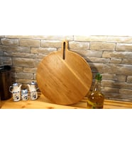 F&S WoodArt Meşe Ağacı - Doğal Ahşap - Saplı - Kesme - Pizza -sunum - Et - Ekmek Tahtası Yuvarlak 35 Cm Çap