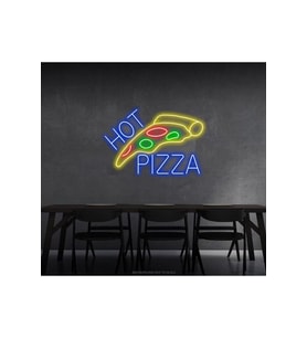 HOT PİZZA Yazılı ve Pizza Şekilli Neon Tabela