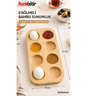 ByMyHand Bambu Doğal Ahşap 8'li Bölmeli Yumurtalık Reçellik ve Sosluk 8'li