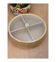 Yuvarlak Bambu 4 Bölmeli Kahvaltılık & Çerezlik Akrilik Kapaklı 25 Cm