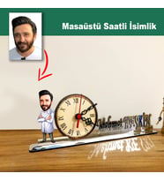 Karikatür Erkek Doktor Model Masaüstü Saatli İsimlik MSİ48