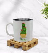 BK Gift Kişiye Özel Kaktüs Tasarımlı İçi Siyah Renkli Kupa Bardak Model 9