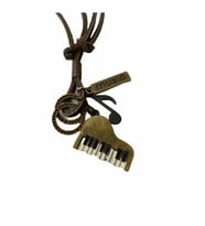 Piyano Piano Deri Kordon Kolye Kadın- Erkek (Gümüş)