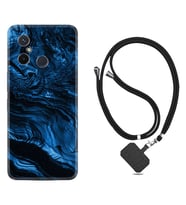 Xiaomi Redmi 12C Kılıf Resimli Boyun Askılı İpli Desenli Silikon Blue MArble 1379