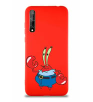 Huawei Y8P Soft Premier Kapak Bay Yengeç Tasarımlı Silikon Kılıf - Kırmızı (Şeffaf)
