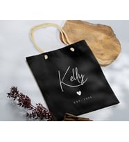 BK Gift Kişiye Özel İsimli Tarihli Siyah Halat Saplı Kumaş Bez Çanta-1, Baskılı Omuz Çantası, Alışveriş Çantası, Arkadaşa Hediye