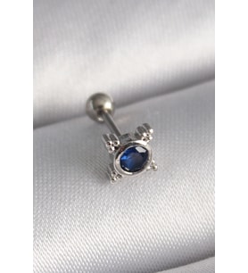 Tegan 316L Çelik Gümüş Renk Mavi Zirkon Taşlı Tragus Piercing TG27PR1285