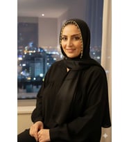 TASARIM ABİYE ŞAL SİYAH ETRAFI GOLD RENGİ TAŞLI