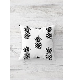 Ananas Desenli Çift Tarafı Baskılı Gizli Fermuarlı Yastık Kılıfı Kırlent Koltuk Yastık Kılıfı (Siyah)