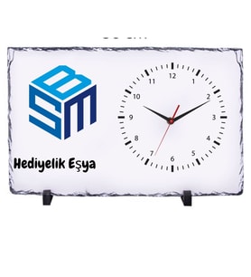 Kurumsal Logolu Dikdörtgen Doğal Taş Masa Saati 25x38 cm – Firmalara Özel Promosyon Saat