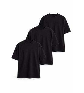 Monox Oversize Unisex  3'lü T-Shirt %100 Pamuk Rahat Kesim (Siyah)