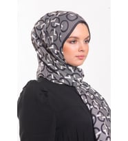 Geometrik Desen Modal Seri Şal Eşarp Askısı ile Birlikte 75x200 cm Siyah Krem-75