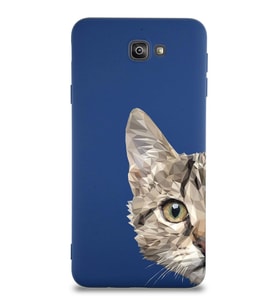 Samsung Galaxy J7 Prime Uyumlu Lansman Kılıf Catface Tasarımlı İçi Kadife Kapak-Lacivert (Şeffaf)