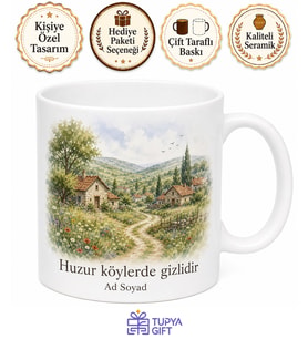 Suluboya Köy Manzaralı Kupa Bardak - Nostaljik Doğa Tasarım Hediye Kupa