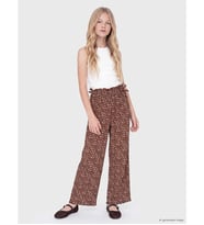 LCW Kids Kahverengi Çiçek Baskılı Geniş Paça Kız Çocuk Pantolon