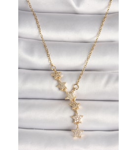 316L Çelik Gold Renk Zincir Zirkon Taşlı Yıldız Model Kadın Kolye 5886 - SSSSSS7209-1247