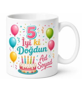 İsimli Kupa 5 Yaş Doğum Günü Baskılı Hediye Bardak Özel Tasarım