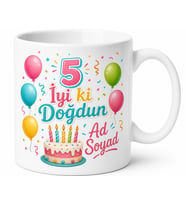 İsimli Kupa 5 Yaş Doğum Günü Baskılı Hediye Bardak Özel Tasarım