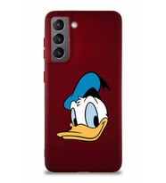 Samsung Galaxy S21 Soft Premier Kapak Donald Duck-B Tasarımlı Silikon Kılıf - Mürdüm (Şeffaf)