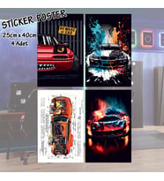 renkli spor araba modelleri - 4 adet yapışkanlı poster sticker etiketler - dolap cam oda için