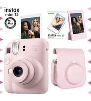Instax mini 12 Pembe Fotoğraf Makinesi-10'lu Film-Çerçeve ve Deri Kılıf Seti