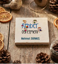 Kişiye Özel Rehber Öğretmen Bardak Altlığı Öğretmenler Günü Hediyesi (Krem)