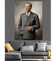 Takım Elbiseli Mustafa Kemal Atatürk  Dekoratif Kanvas - Mdf Ahşap Tablo