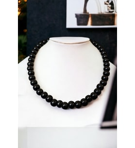 Unisex siyah inci choker kolye, Siyah choker kolye, Doğal taş oniks kolye Oniks taşı kolye