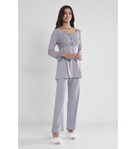 Penye Dantelli Pijama Takımı (ROYAL)